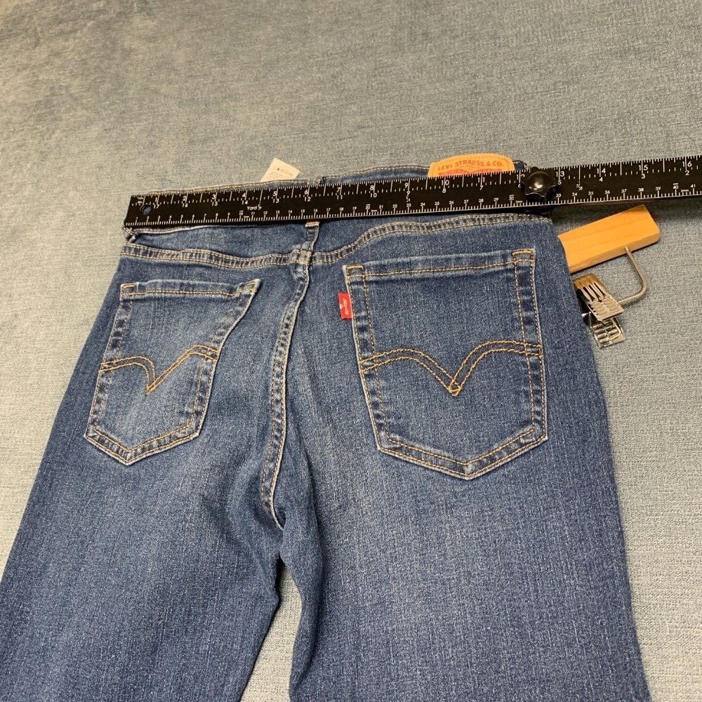 Levi's Regular Rise Flare Jeans Womens 16 Blue Whiskering Denim Cotton Stretch - Picture 11 of 16